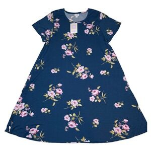 LuLaRoe Womens Dress Size‎ 3XL Jessie Dark Blue Pink Floral Roses 3X XXXL NWT